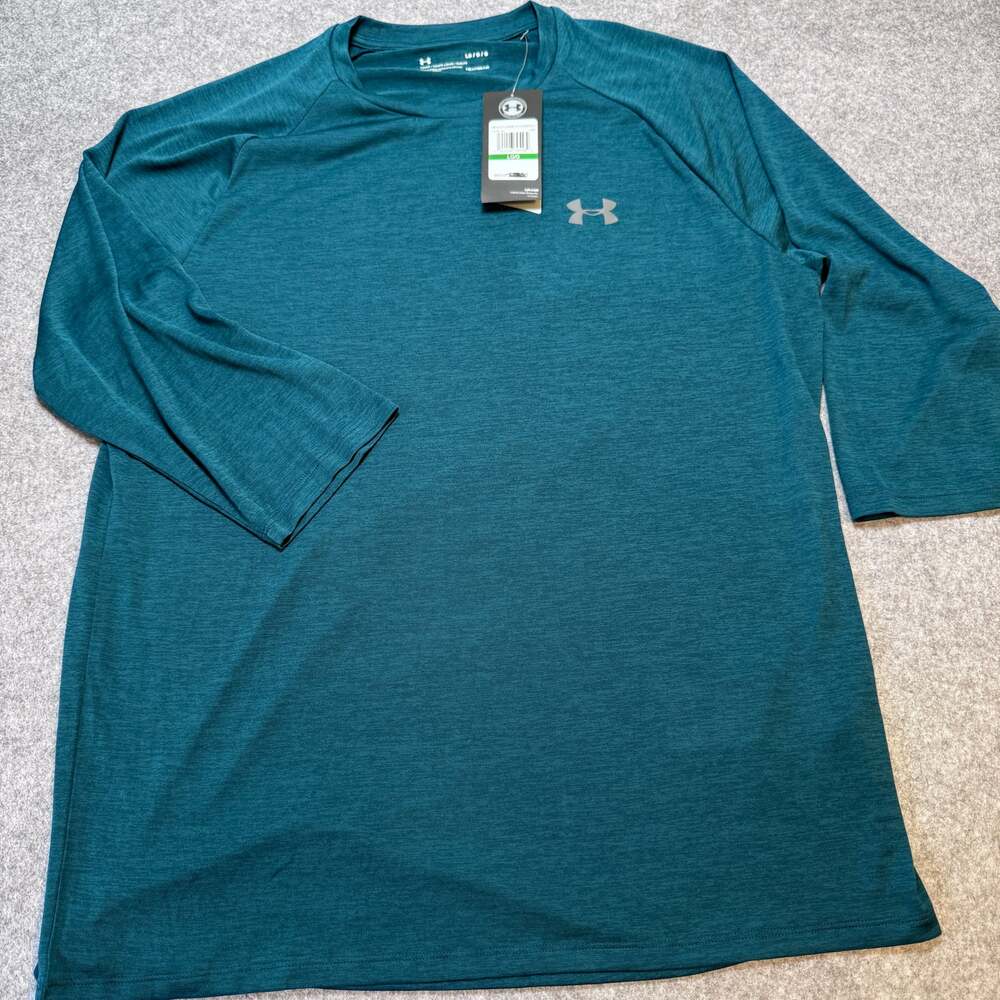 Under Armour HeatGear Shirt Mens L Teal 3/4 Sleeve Loose Fit Athletic NWT
